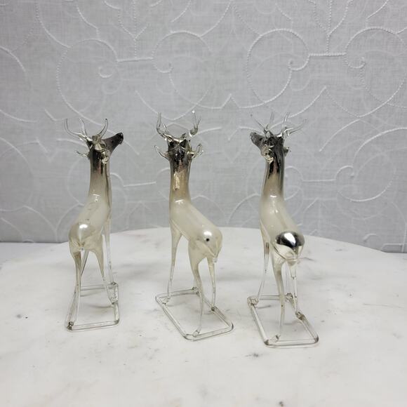 VTG Bimini Reindeer 4.5” Silver Gray Mercury Glass Set of 3 Germany Delicate - Picture 5 of 16